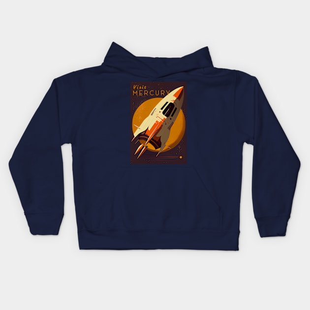 Mercury Adventure Vintage Travel Poster Kids Hoodie by GreenMary Design